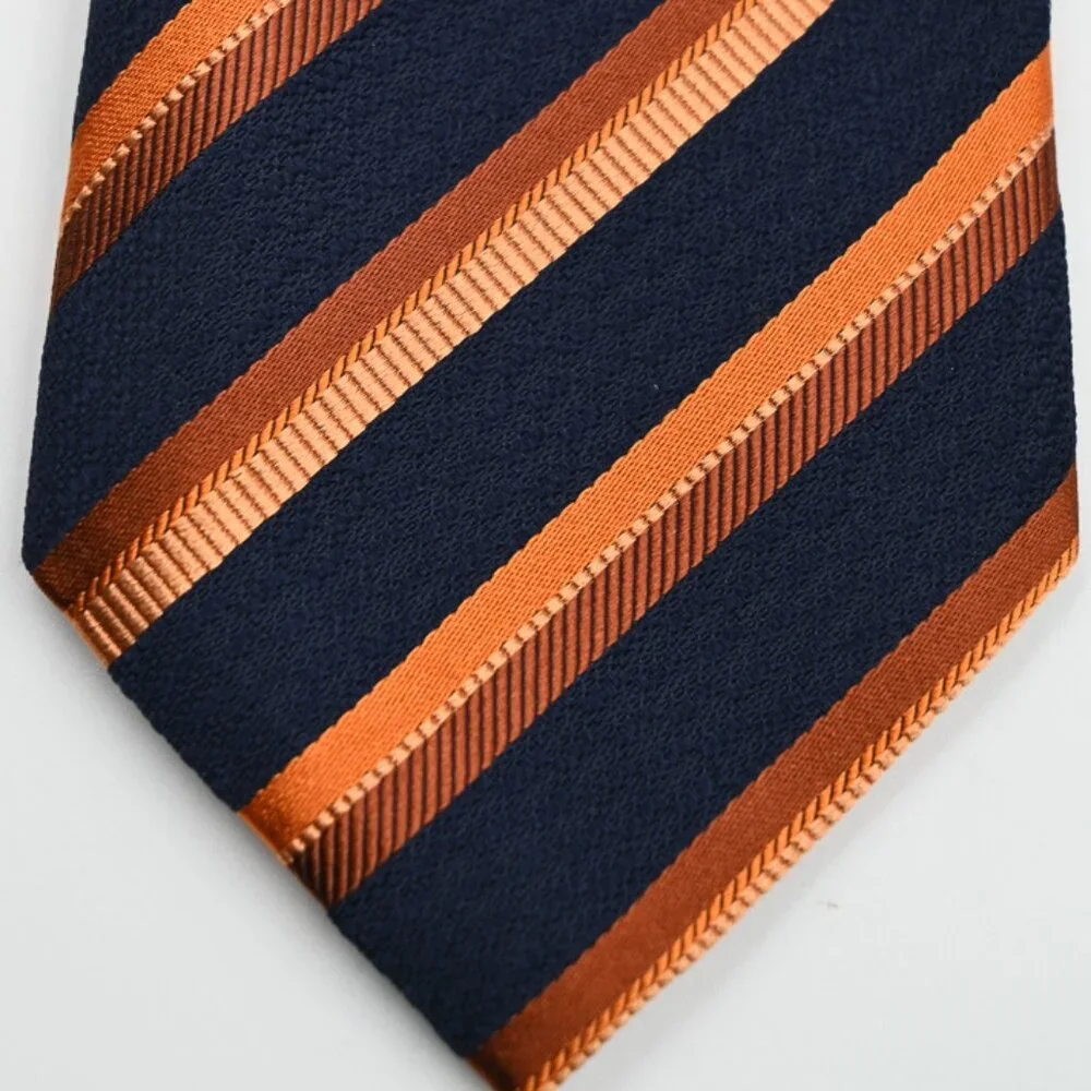 Canali Navy and Orange Striped Silk Tie